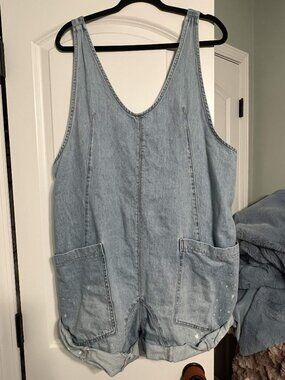 Like New Free People We the Free Denim Shortalls Romper - Size Large